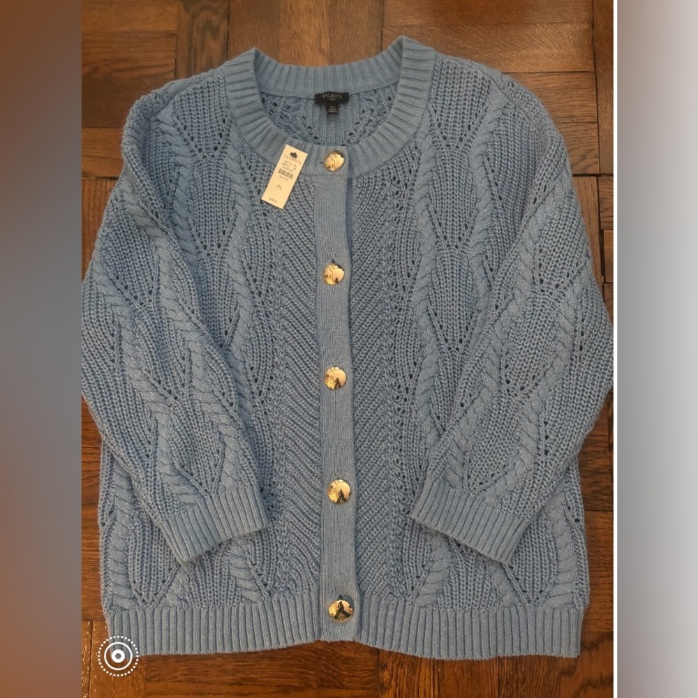 Talbots Cableknit Blue Sweater. Petite Large. New with tags.